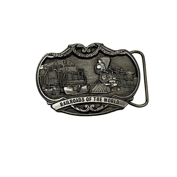 RAILROADS vintage belt buckle Train of the world Made in USA - Picture 1 of 6